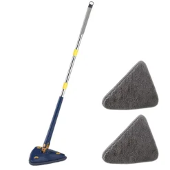 360 Graders Justerbar Rengøringsmop Vådt & Tørt Dobbelt Brug Trekant Håndfri Vaskemop Til Rengøring af Gulv Vægge blue
