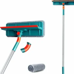 2 i 1 Professionelt Vinduesrenser Sæt, med Teleskopisk Håndtag (Længde 135cm), Vinduesrenser til Indvendige Vinduer