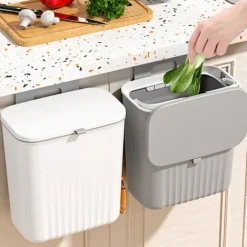 9 liters hængende skraldespand med låg, vægmonteret skraldespand køkken kompostbeholder, plastik skraldespand affaldskurv til skab, skabsdør[JUN] Grey | Fyndiq