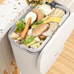 9 liters hængende skraldespand med låg, vægmonteret skraldespand køkken kompostbeholder, plastik skraldespand affaldskurv til skab, skabsdør[JUN] Grey | Fyndiq