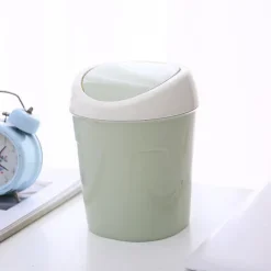 3 Mini Skraldespande i Plastik, Lille Bord-Skraldespand med Roterende Låg, til Hjemmet, Kontoret, Køkkenet, Toiletbordet, Soveværelset, Badeværelset (Blå+Grøn+Pink) | Fyndiq