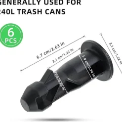 3 Par Wheelie Bin Låg Hinge Pins, 67mm X 31mm Sort Plastik Passer Til 240l Husholdnings Wheelie Skraldespande