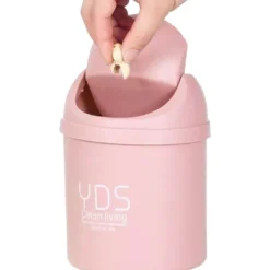 20 stk. 13 cm Kreative Mini Skrivebords Skraldespand med Drejeligt Låg, Lille Sikker Affaldsspand, Plastik Affaldskurv, Velegnet til
