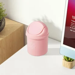 20 stk. 13 cm Kreative Mini Skrivebords Skraldespand med Drejeligt Låg, Lille Sikker Affaldsspand, Plastik Affaldskurv, Velegnet til