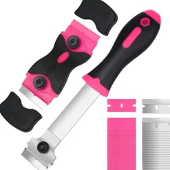 3 stk. glasskrabere med 30 ekstra blade til skrabere, multifunktionel rengøring, til etiketter, klistermærker, mærkater, glasfarve (pink - dobbelt