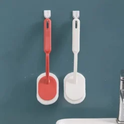 3 stk. Svampebørster med langt håndtag, rengøringsbørste med svamp til badeværelsesfliser og toilet
