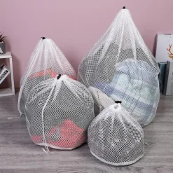 4 stk. Vasketøjsnet, Vasketasker med snøre Genanvendelig Mesh Vaskeri