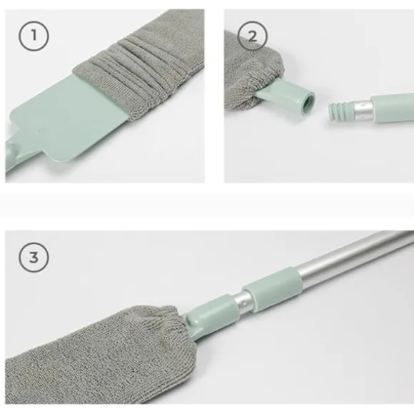 Aftagelig rengøringsstøver, rengøringsbørste til sprækker og teleskopisk støvsamler, vaskbar mikrofiber bred kost (Farve: Flerfarvet)