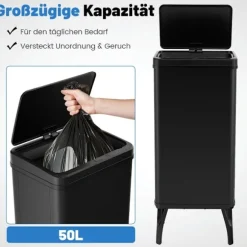 Automatisk affaldsspand i rustfrit stål, 50L sensorbeholder