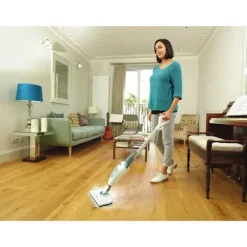 BLACK+DECKER FSM1615-QS - Multifunktionsdampmoppe 300W - Opvarmningstid: 20 s - Kabel 6M - 350 ml - 2 tilbehør Hvid, blå, grå