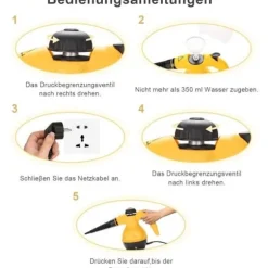 Bærbar damprenser - Husholdningsapparater - 1000 W - 4 bar - 350 ml - Gul