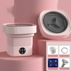 Bærbar Foldbar Vaskemaskine med Blåt Lys, 6L Kapacitet, Ekstern Afløb, Aftageligt Låg Pink Pink