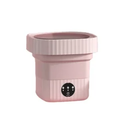 Bærbar Foldbar Vaskemaskine med Blåt Lys, 6L Kapacitet, Ekstern Afløb, Aftageligt Låg Pink Pink