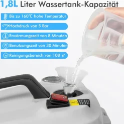 Bærbar 2000W damprenser, tilbehørssæt med 15 dele