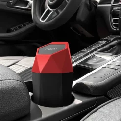 CGEAMDY Mini Skraldespand til Bil med Låg - Lækagesikker Kopholder Skraldespand, Bærbar til Bil, Hjem, Kontor, Soveværelse, Rød Red