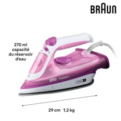 Dampffelder - BRAUN - FI3124PU Freestyle 3 - Effekt 2400 W - SuperCéramic Sål - Vandtank 270 ml - Selvrensende rosa och vitt