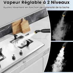 Dampvasker til Sengelus 1600W COSTWAY-180℃-3 Bar-1L Tank-Forvarming på 15s-Justerbar Intensitet-12 Tilbehør-Hvid