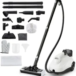 Dampvasker 2000W til væggeler COSTWAY 5BAR-19 Tilbehør - Reservoir 1,8L - Universel hjul - 160℃ - Driftstid 35 min - Hvid Grå