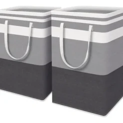2-delt stor vasketøjskurv, vandtæt, fritstående, sammenklappelig høj vasketøjskurv med forlænget håndtag - (Gradient Grey, 75 liter)