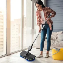 Elektrisk Gulvmoppe Roterende Moppe Skrubber Poleringsmaskine Gulvrengøringsværktøj (FMY) two blue
