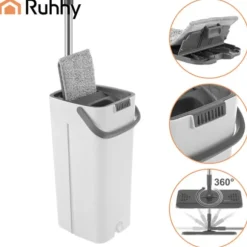 Fladmop med 8,5 l dobbeltkammerspand og 3 svampe