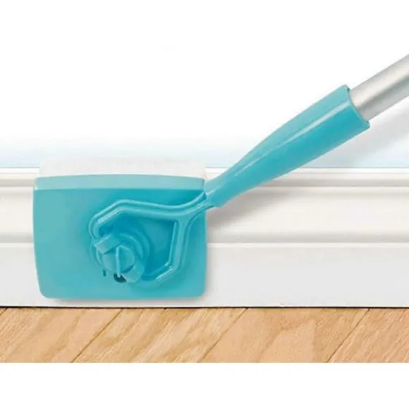 Fodpanelrenser med håndtag og 2 genanvendelige rengøringspuder fra No-Bending Mop. Fodpanelrenser med langt justerbart håndtag til fodpaneler (FMY)