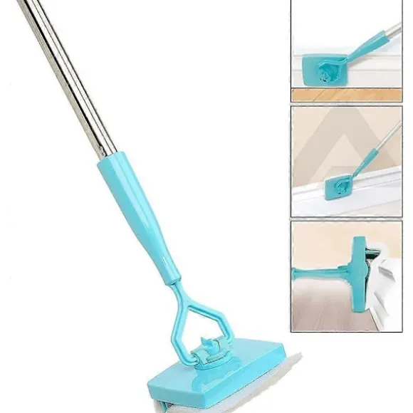 Fodpanelrenser med håndtag og 2 genanvendelige rengøringspuder fra No-Bending Mop. Fodpanelrenser med langt justerbart håndtag til fodpaneler (FMY)