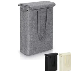 (Grå) 45 Liter Slimline Sammenklappelig Vasketøjskurv med Låg - Ekstra Stor Kapacitet Vasketøjskurv - 39x19x60cm - Smal Vasketøjskurv