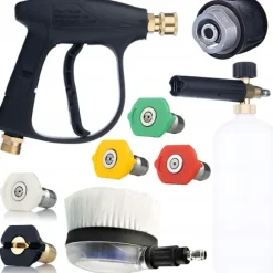 Højtryksrenser Sæt 5-i-1 300 Bar M22 – Pistol, Skumlanse 1L, 5 QC Dyser, Roterende Børste | Quick Connect | Kompatibel med Lavor, Parkside, Karcher HD | Fyndiq