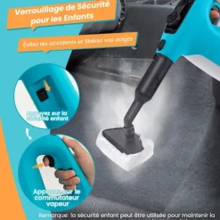 Håndholdt Damprenser 1500W Sengelus COSTWAY - 400 ml Tank - 2 Bar - 14 Tilbehør - 125 ℃ - Børnesikkerhedslås - Blå Blå
