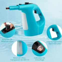 Håndholdt Damprenser 1500W Sengelus COSTWAY - 400 ml Tank - 2 Bar - 14 Tilbehør - 125 ℃ - Børnesikkerhedslås - Blå Blå