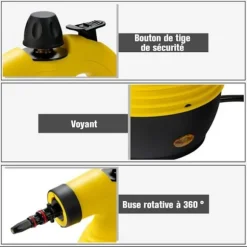 Håndholdt Dampskærer 900-1050W COSTWAY til Sengebiller Vandtank 350ML Under Tryk 3 Bar Hjem/Auto Gul Gul