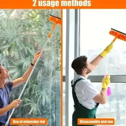 2-i-1 Teleskopisk Vinduesrensningssæt 235 cm, Roterbart Hoved, Effektiv Vinduesrensning til Indendørs/Udendørs Vinduer og Bilglas Orange