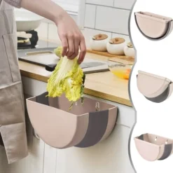 IC Foldbar Køkkenspand, Hængende Skraldespand, Lille Bærbar Skraldespand (Beige)
