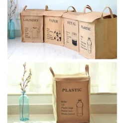 Jutevævet genbrugspose, affaldsposer til hjemmet, køkkenet, kontoret, affaldsorganisator (PLAST)