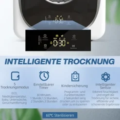 Kompakt tørretumbler, 4 kg kapacitet, 5 tilstande, timer