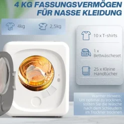 Kompakt tørretumbler, 4 kg kapacitet, 5 tilstande, timer