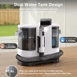 Kraftfuld Tæppe- & Tekstilrenser LBLUE V8 med Varmt Vand 60°C, 1,75L Dobbelttank, 5 m Ledning – Sofa, Bil & Kæledyrspletter Black