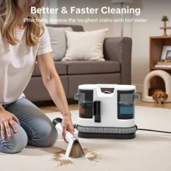 Kraftfuld Tæppe- & Tekstilrenser LBLUE V8 med Varmt Vand 60°C, 1,75L Dobbelttank, 5 m Ledning – Sofa, Bil & Kæledyrspletter Black