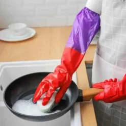 KZQ-Opvaskehandsker plus fløjl varme husholdningshandsker vinter latex pvc handsker lange rene vandtætte husholdningshandsker