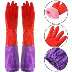 KZQ-Opvaskehandsker plus fløjl varme husholdningshandsker vinter latex pvc handsker lange rene vandtætte husholdningshandsker