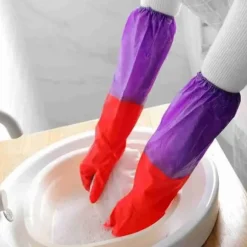 KZQ-Opvaskehandsker plus fløjl varme husholdningshandsker vinter latex pvc handsker lange rene vandtætte husholdningshandsker