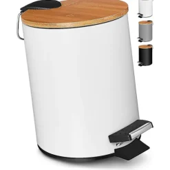 3l Badeværelses Skraldespand | Skraldespand Med Pedal Og Blød Lukning | Elegant Design Kosmetik Skraldespand Med Bambuslåg | Sort