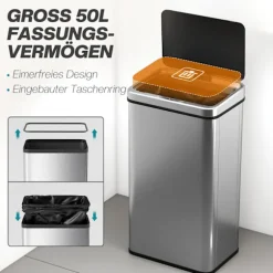 50L berøringsfri sensor skraldespand, rustfrit stål