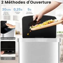 50L køkken skraldespand - COSTWAY - Automatisk rustfrit stål, anti-fingeraftryk, ultralydsvag blød lukning sølv Pengar