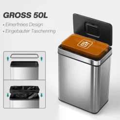 50L sensor skraldespand, rustfrit stål, lugtkontrol