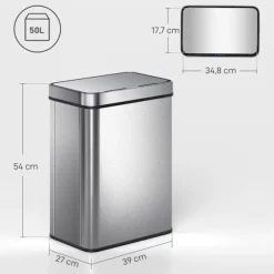 50L sensor skraldespand, rustfrit stål, lugtkontrol