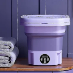 8l Vikbar Vaskemaskine Bærbar Strømpe Og Undertøj Foldbar Husholdnings Vaskemaskine 3 Tilstande Med Snurre Tørring BY Purple Purple UK