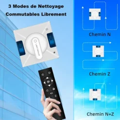 LIECTROUX Vinduespudser YW509 – Sprøjtning med 4 Dyser / 3 Retninger – 100mL Reservoir – 3000Pa – APP – Tripple Sikkerhed Vit