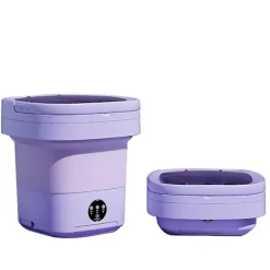 Lille sammenklappelig vaskemaskine, bærbar vasketøjsbalje, bærbar vaskemaskine, 9L 2 i 1 sammenklappelig vaskemaskine og tørretumbler purple